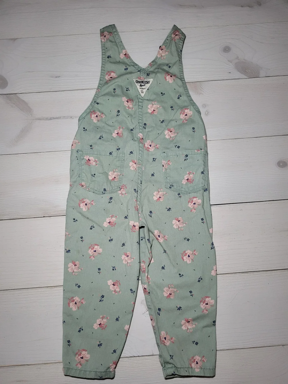 OshKosh B'gosh Toddler Bib Overalls Floral Mint Sage Green Cotton Cottagecore.